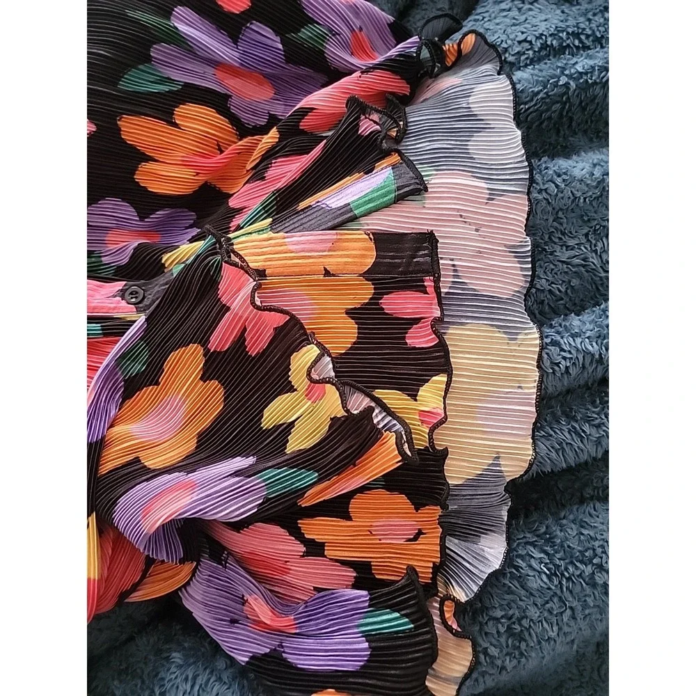 Peppermayo‎ Flower Power Colorful Bell Sleeve Blouse Crunch Pleat Sz 4 Hippie